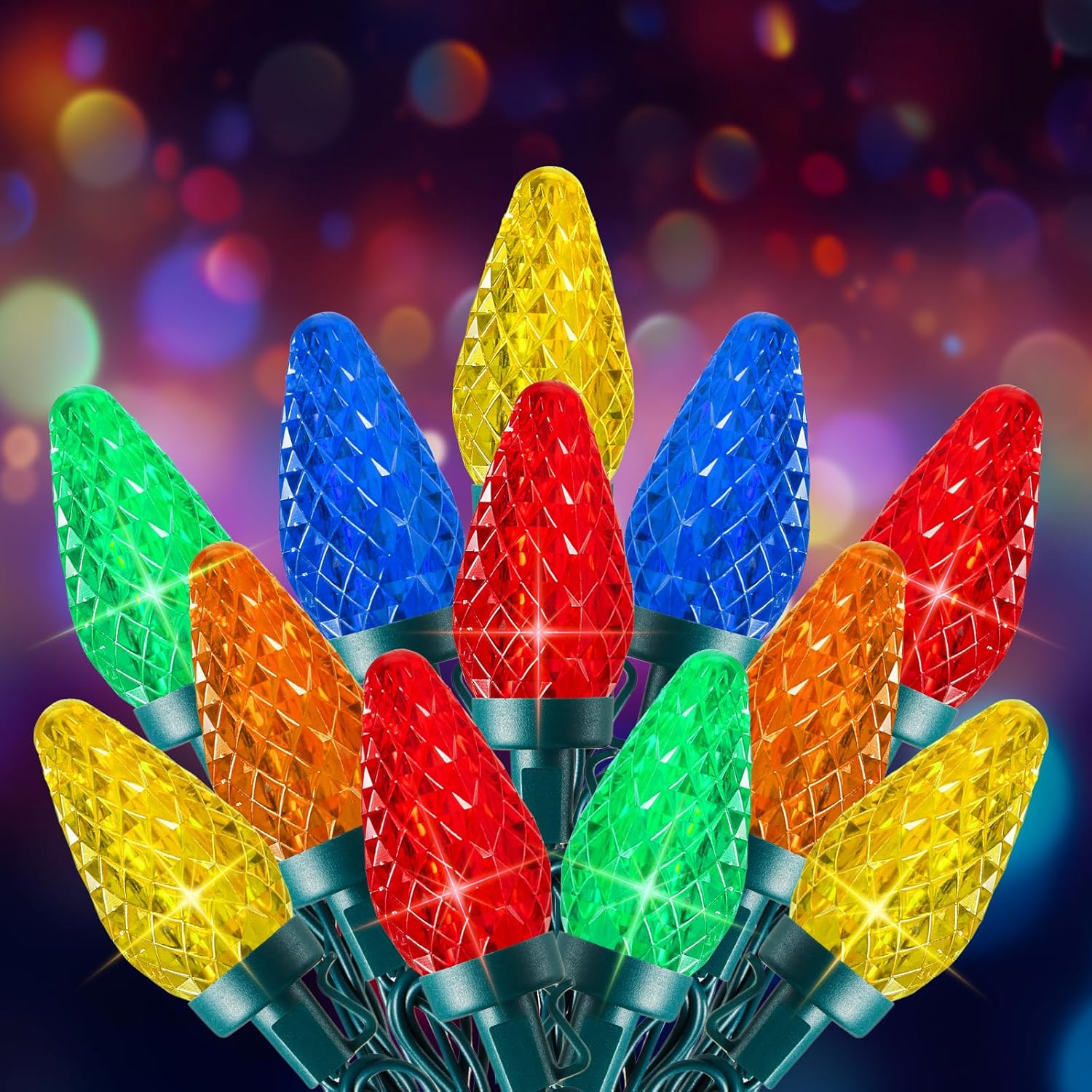 C9 Christmas Lights Outdoor, 66 FT 100 LED Connectable C9 String Lights with 8 Modes and Timer Extendable Xmas Tree Patio Roofline Garden Yard Holiday Party Indoor Outdoor Decoration, Multicolor